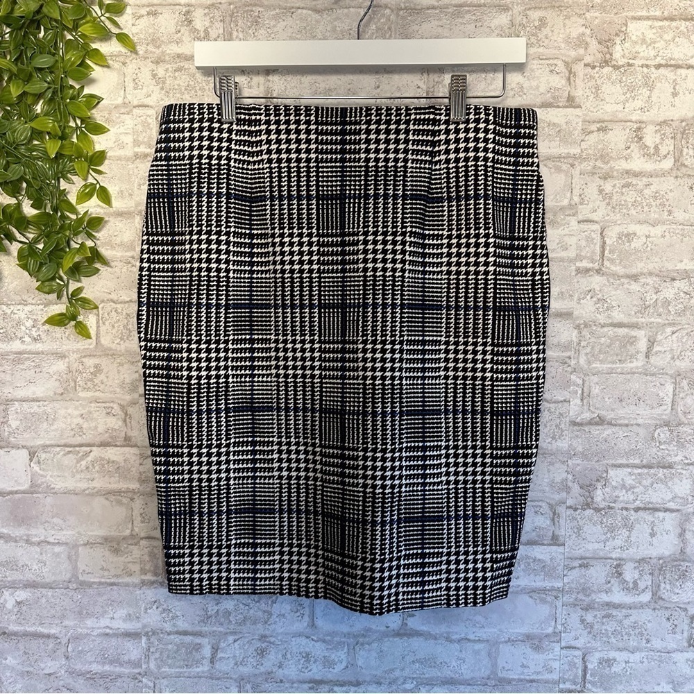 Lauren Ralph Lauren Black and White Glen Plaid Midi Skirt
